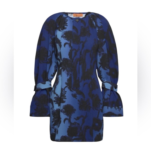 STILA GOYA SGLIBBY BLUE & BLACK FLORAL LONG SLEEVE DRESS SIZE: SMALL, NWT $250 - Picture 1 of 16